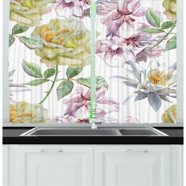 Window Drapes 2 Panels Set for Kitchen Cafe 55W X 39L Inches White Green Ambesonne Watercolor Flower Home Decor Kitchen Curtains by Chamomiles Bed with Old Fashion Vintage Growth Artprint Image Window Drapes 2 Panels Set for Kitchen Cafe 55W X 39L Inches White Green Ambesonne Watercolor Flower Home Decor Kitchen Curtains by Chamomiles Bed with Old Fashion Vintage Growth Artprint Image